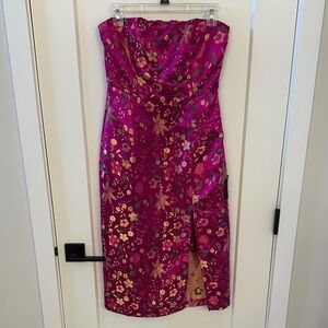 Lulu's Strapless Dress - Fuchsia and Gold Floral